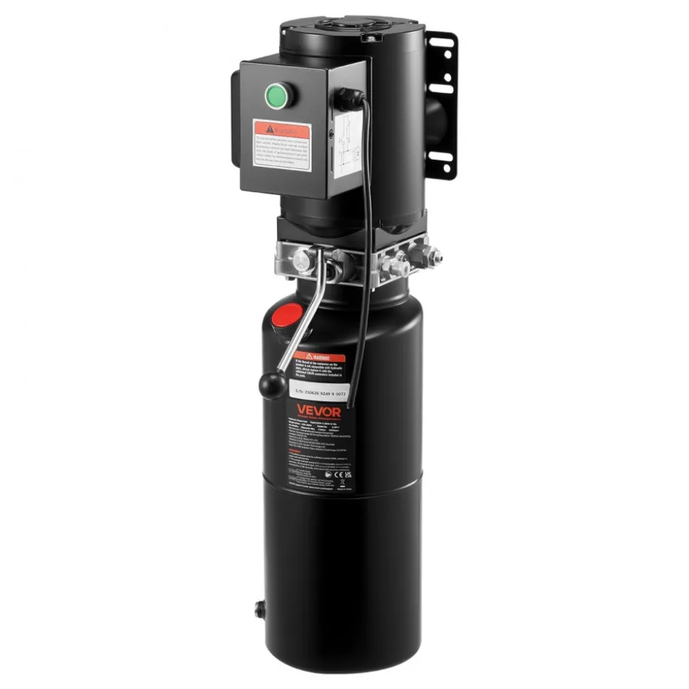 VEVOR Hydraulic Pump Power Unit, AC 220V, 10 Quart Single Acting Hydraulic Unit, 6.3 L/min Oil Flow, Max Discharge Pressure 22 MPa for Dump Truck, Auto Repair Garage, Car Lifting Platforms, Black