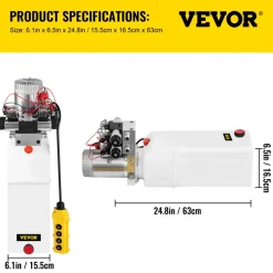 VEVOR Hydraulic Pump, 8 Quart/2 Gal Double Acting Dump Trailer Pump DC 12V, 3200 PSI Max Relief Pressure, Electric Hydraulic Power Unit for Dump Trailer Car Lifting (with 4pcs SAE #6 Connectors)