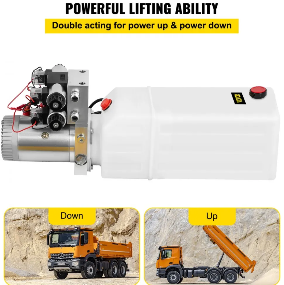 VEVOR Hydraulic Pump, 8 Quart/2 Gal Double Acting Dump Trailer Pump DC 12V, 3200 PSI Max Relief Pressure, Electric Hydraulic Power Unit for Dump Trailer Car Lifting (with 4pcs SAE #6 Connectors)