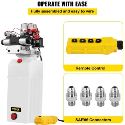 VEVOR Hydraulic Pump, 8 Quart/2 Gal Double Acting Dump Trailer Pump DC 12V, 3200 PSI Max Relief Pressure, Electric Hydraulic Power Unit for Dump Trailer Car Lifting (with 4pcs SAE #6 Connectors)