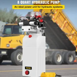 VEVOR Hydraulic Pump, 8 Quart/2 Gal Double Acting Dump Trailer Pump DC 12V, 3200 PSI Max Relief Pressure, Electric Hydraulic Power Unit for Dump Trailer Car Lifting (with 4pcs SAE #6 Connectors)