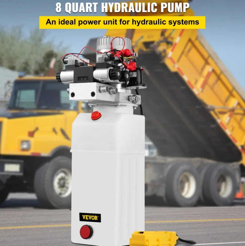 VEVOR Hydraulic Pump, 8 Quart/2 Gal Double Acting Dump Trailer Pump DC 12V, 3200 PSI Max Relief Pressure, Electric Hydraulic Power Unit for Dump Trailer Car Lifting (with 4pcs SAE #6 Connectors)
