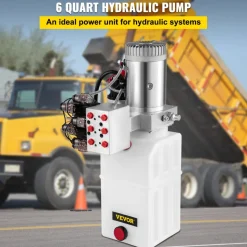 VEVOR Hydraulic Pump, 6 Quart/1.5 Gal Double Acting Dump Trailer Pump DC 12V, 3200 PSI Max Relief Pressure, Electric Hydraulic Power Unit for Dump Trailer Car Lifting (with 6pcs SAE #6 Connectors)