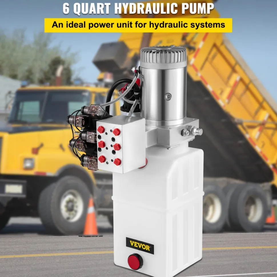VEVOR Hydraulic Pump, 6 Quart/1.5 Gal Double Acting Dump Trailer Pump DC 12V, 3200 PSI Max Relief Pressure, Electric Hydraulic Power Unit for Dump Trailer Car Lifting (with 6pcs SAE #6 Connectors)