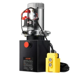 VEVOR Hydraulic Pump, 4 Quart Hydraulic Power Unit, Single Acting Dump Trailer Pump, 0.91 GPM Flow Rate, 3200 PSI Max Relief Pressure, DC 12V Hydraulic Pump for Dump Trailer Car Lifting