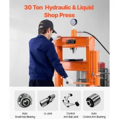 VEVOR Hydraulic Shop Press, 30 T H-Frame Pneumatic Shop Press with Press Plate & Triangular Support, Stable Garage Floor Adjustable Hydraulic Press with Relief Valve, Fit for Bending & Straightening