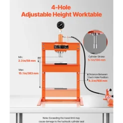 VEVOR Hydraulic Shop Press, 10 T H-Frame Shop Press with Press Plate & H-shaped Base, Stable Garage Floor Adjustable Hydraulic Press with Relief Valve, Fit for Bending, Straightening & Stamping