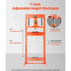 VEVOR Hydraulic Shop Press, 20 T H-Frame Shop Press with Press Plate & Triangular Support, Stable Garage Floor Adjustable Hydraulic Press with Relief Valve, Fit for Bending, Straightening & Stamping