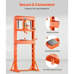 VEVOR Hydraulic Shop Press, 20 T H-Frame Shop Press with Press Plate & Triangular Support, Stable Garage Floor Adjustable Hydraulic Press with Relief Valve, Fit for Bending, Straightening & Stamping
