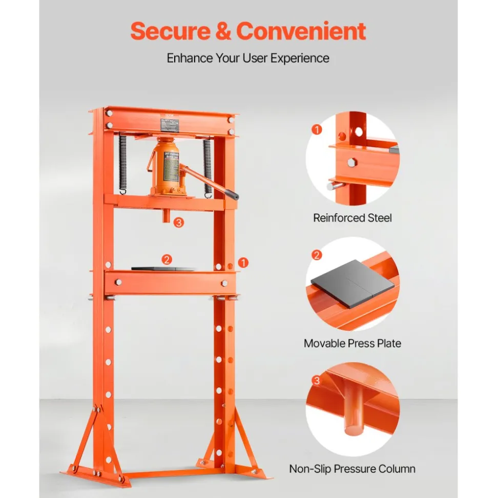 VEVOR Hydraulic Shop Press, 20 T H-Frame Shop Press with Press Plate & Triangular Support, Stable Garage Floor Adjustable Hydraulic Press with Relief Valve, Fit for Bending, Straightening & Stamping