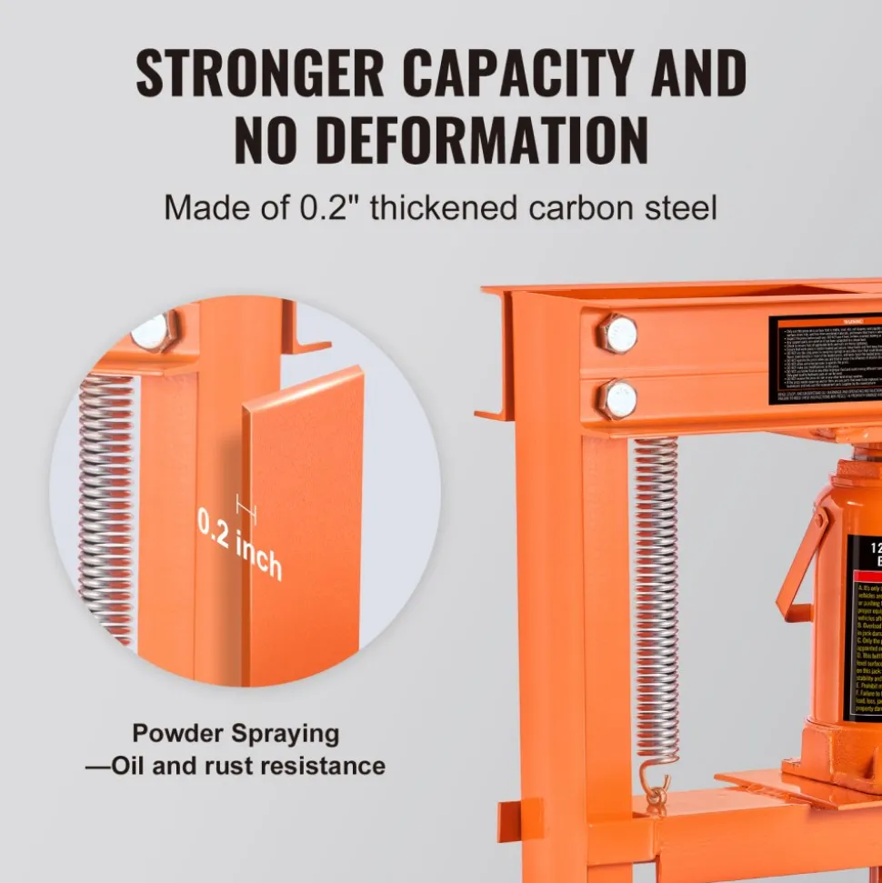 VEVOR Hydraulic Shop Press, 12 Ton H-Frame Hydraulic Garage/Shop Floor Press, Adjustable Shop Press with Press Plates, Heavy Duty Hydraulic Press for Garage, Shop, Workshop