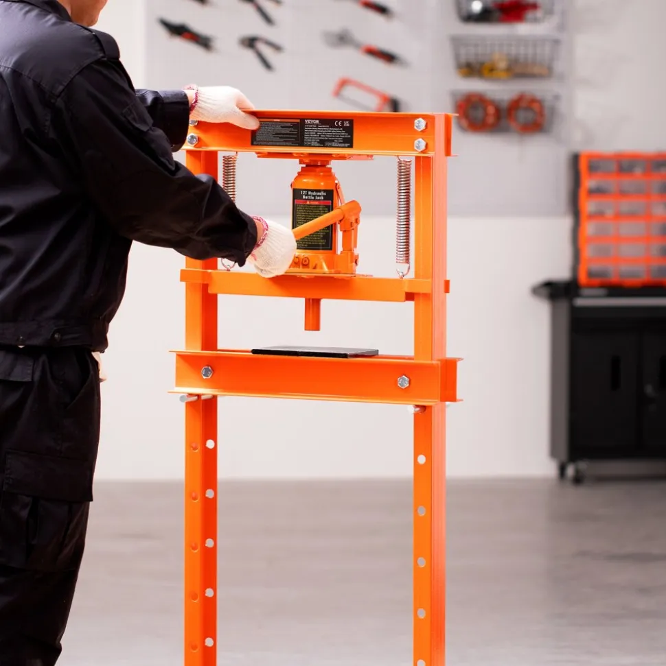 VEVOR Hydraulic Shop Press, 12 Ton H-Frame Hydraulic Garage/Shop Floor Press, Adjustable Shop Press with Press Plates, Heavy Duty Hydraulic Press for Garage, Shop, Workshop