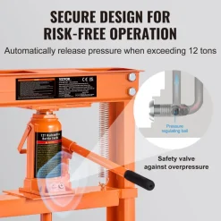 VEVOR Hydraulic Shop Press, 12 Ton H-Frame Hydraulic Garage/Shop Floor Press, Adjustable Shop Press with Press Plates, Heavy Duty Hydraulic Press for Garage, Shop, Workshop