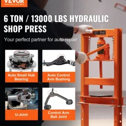 VEVOR Hydraulic Shop Press, 6 Ton H-Frame Hydraulic Garage/Shop Floor Press, Adjustable Shop Press with Press Plates, Heavy Duty Hydraulic Press for Garage, Shop, Workshop