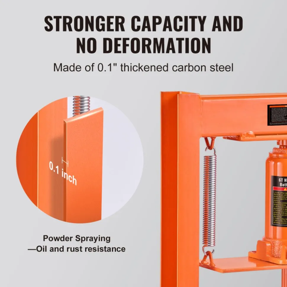 VEVOR Hydraulic Shop Press, 6 Ton H-Frame Hydraulic Garage/Shop Floor Press, Adjustable Shop Press with Press Plates, Heavy Duty Hydraulic Press for Garage, Shop, Workshop
