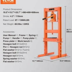 VEVOR Hydraulic Shop Press, 6 Ton H-Frame Hydraulic Garage/Shop Floor Press, Adjustable Shop Press with Press Plates, Heavy Duty Hydraulic Press for Garage, Shop, Workshop