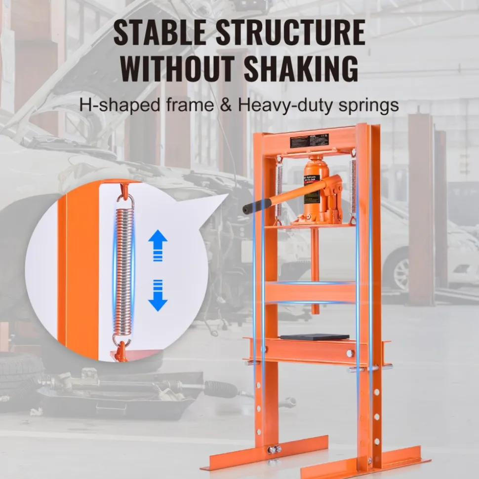VEVOR Hydraulic Shop Press, 6 Ton H-Frame Hydraulic Garage/Shop Floor Press, Adjustable Shop Press with Press Plates, Heavy Duty Hydraulic Press for Garage, Shop, Workshop