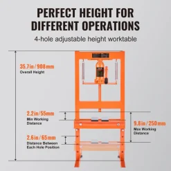 VEVOR Hydraulic Shop Press, 6 Ton H-Frame Hydraulic Garage/Shop Floor Press, Adjustable Shop Press with Press Plates, Heavy Duty Hydraulic Press for Garage, Shop, Workshop