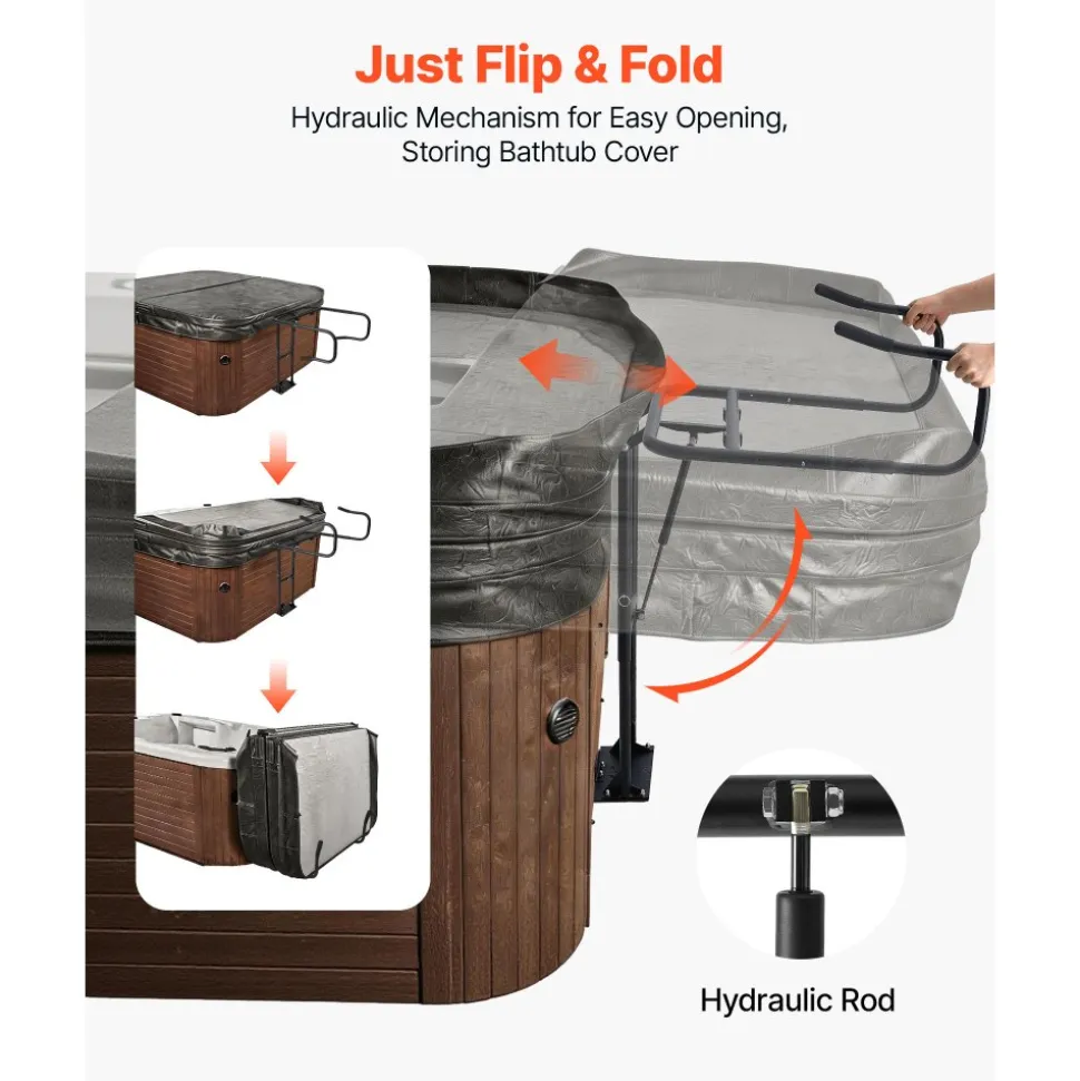 VEVOR Hydraulic Spa Cover Lift, Hot Tub Cover Lift, Adjustable Height 33.1 to 41.3 in and Width from 53.1 to 92.5 in, Mounted Underneath on One Side, Compatible with Various Sizes of Hot Tubs & Spas
