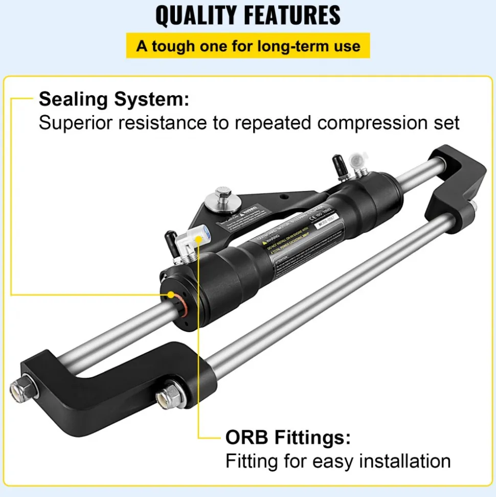 VEVOR Hydraulic Steering Cylinder 300HP, Hydraulic Steering, Front Mount, Hydraulic Outboard Steering Cylinder for Marine Boat Steering System