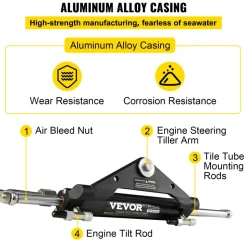VEVOR Hydraulic Steering Cylinder HC4645H Front Mount Hydraulic Outboard Marine Steering Cylinder Suit for Up to 150HP Boats Steering