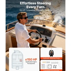 VEVOR Hydraulic Steering Helm Pump, 150 HP, Helm Pump for Boat, with 6.9 MPa/1000 psi Max Working Pressure, Aluminum Alloy Housing, Check Valve, Replaceable Shaft Seal, for Outboards Fishing Boats