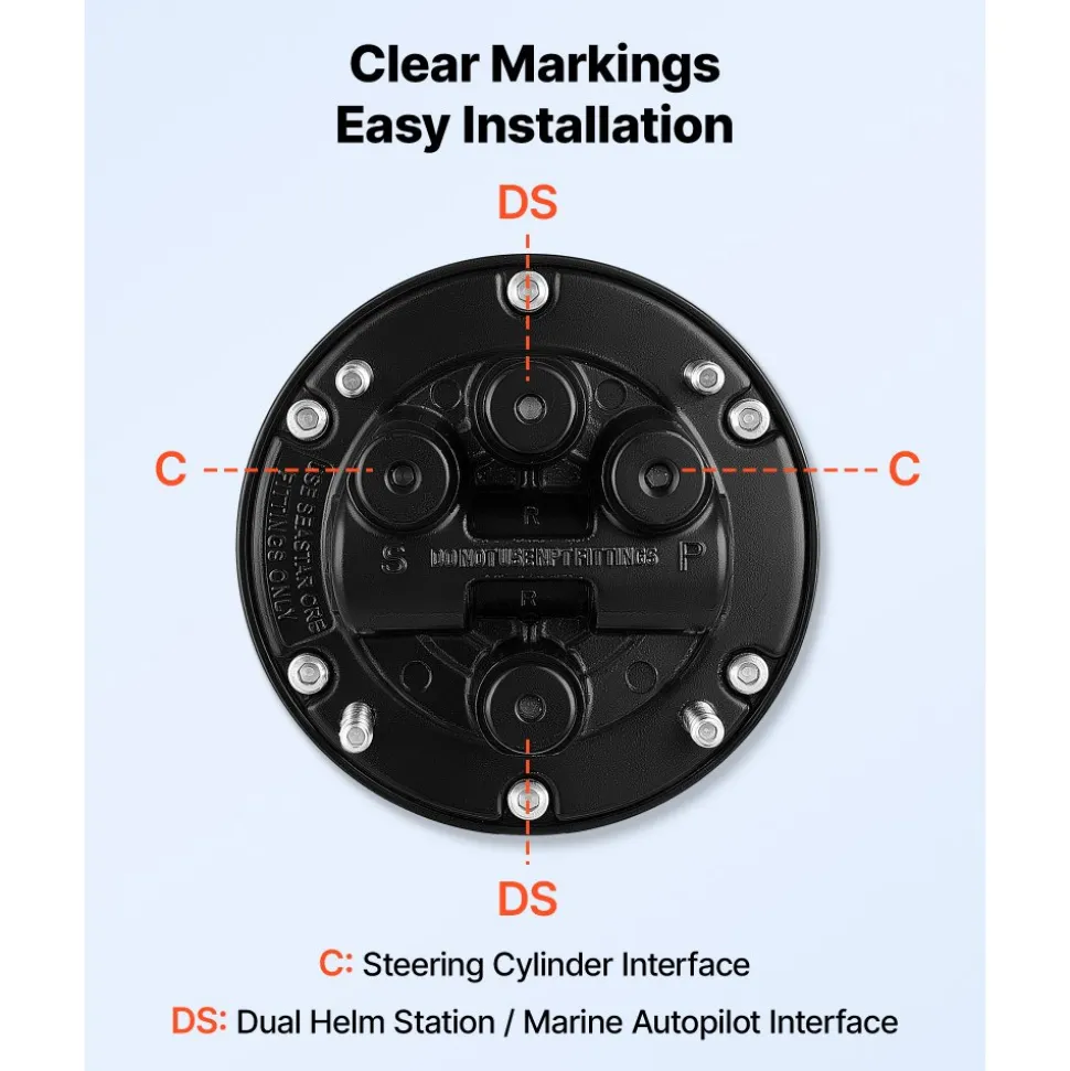 VEVOR Hydraulic Steering Helm Pump 150 HP Outboard Hydraulic Pump for Boats, Marine Boat Steering System, 2.5 MPa Max Work Pressure, Aluminum Alloy Housing, Built-in Lock Valve, Replaceable Shaft Seal