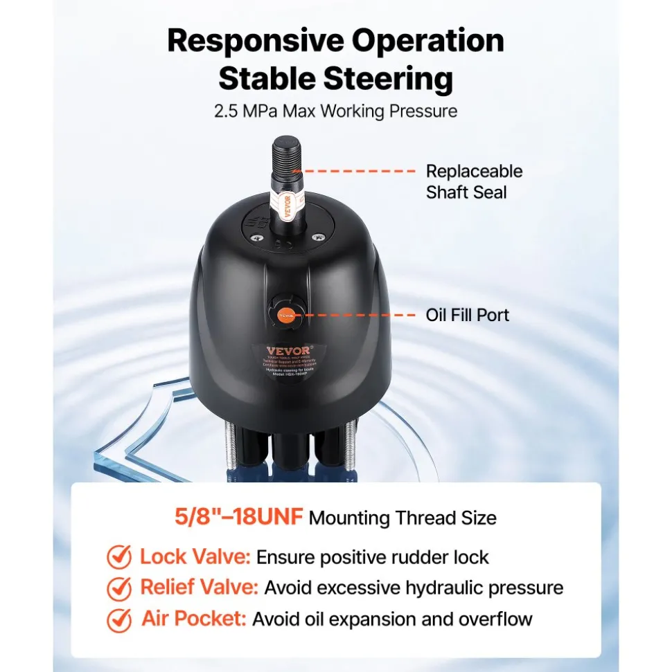 VEVOR Hydraulic Steering Helm Pump 150 HP Outboard Hydraulic Pump for Boats, Marine Boat Steering System, 2.5 MPa Max Work Pressure, Aluminum Alloy Housing, Built-in Lock Valve, Replaceable Shaft Seal