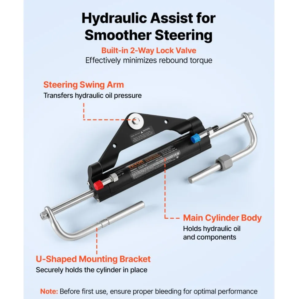 VEVOR Hydraulic Steering Kit 150HP Hydraulic Outboard Steering System 20 ft, Marine Boat Steering System, 2.5 MPa Helm Pump, Two-Way Lock Cylinder, 20 Feet High-Strength Hoses, for Single-Engine Use