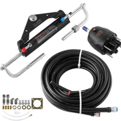 VEVOR Hydraulic Steering Kit 150HP Hydraulic Outboard Steering System 20 ft, Marine Boat Steering System, 2.5 MPa Helm Pump, Two-Way Lock Cylinder, 20 Feet High-Strength Hoses, for Single-Engine Use