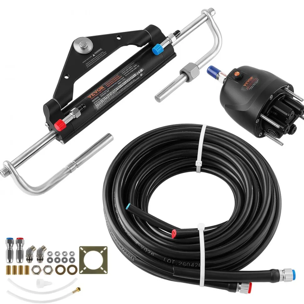 VEVOR Hydraulic Steering Kit 150HP Hydraulic Outboard Steering System 20 ft, Marine Boat Steering System, 2.5 MPa Helm Pump, Two-Way Lock Cylinder, 20 Feet High-Strength Hoses, for Single-Engine Use