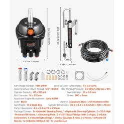 VEVOR Hydraulic Steering Kit, 90 HP, Marine Boat Hydraulic Steering System, with 6.9 MPa/1000 psi Helm Pump, Two-Way Lock Cylinder, and 20 ft High-Strength Hoses, for Single Station, Single-Engine Use