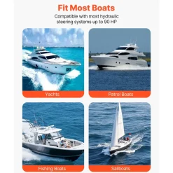 VEVOR Hydraulic Steering Kit, 90 HP, Marine Boat Hydraulic Steering System, with 6.9 MPa/1000 psi Helm Pump, Two-Way Lock Cylinder, and 20 ft High-Strength Hoses, for Single Station, Single-Engine Use