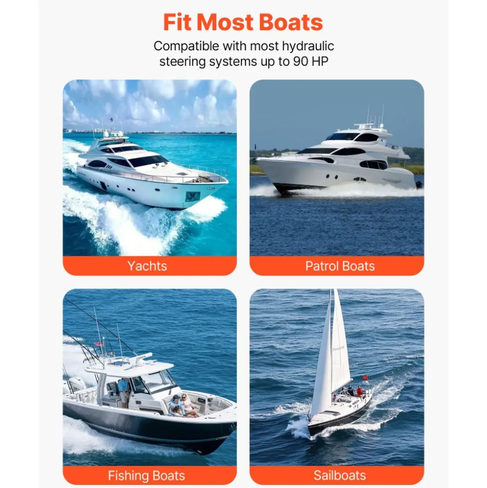 VEVOR Hydraulic Steering Kit, 90 HP, Marine Boat Hydraulic Steering System, with 6.9 MPa/1000 psi Helm Pump, Two-Way Lock Cylinder, and 20 ft High-Strength Hoses, for Single Station, Single-Engine Use