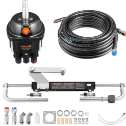 VEVOR Hydraulic Steering Kit, 90 HP, Marine Boat Hydraulic Steering System, with 6.9 MPa/1000 psi Helm Pump, Two-Way Lock Cylinder, and 20 ft High-Strength Hoses, for Single Station, Single-Engine Use