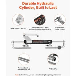 VEVOR Hydraulic Steering Kit, 90 HP, Marine Boat Hydraulic Steering System, with 6.9 MPa/1000 psi Helm Pump, Two-Way Lock Cylinder, and 20 ft High-Strength Hoses, for Single Station, Single-Engine Use