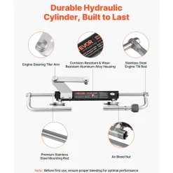 VEVOR Hydraulic Steering Kit 90HP Hydraulic Outboard Steering System 24 ft, Marine Boat Steering System, 2.5 MPa Helm Pump, Two-Way Lock Cylinder, 24 Feet High-Strength Hoses, for Single-Engine Use