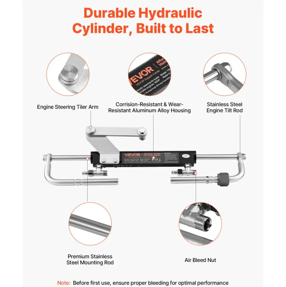 VEVOR Hydraulic Steering Kit, 90 HP, Hydraulic Steering Helm Pump & Cylinder, with 6.9 MPa/1000 psi Max Working Pressure, Aluminum Alloy Housing, Check Valve, for Outboards Fishing Boats Sailboats