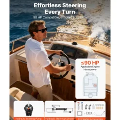 VEVOR Hydraulic Steering Kit, 90 HP, Hydraulic Steering Helm Pump & Cylinder, with 6.9 MPa/1000 psi Max Working Pressure, Aluminum Alloy Housing, Check Valve, for Outboards Fishing Boats Sailboats