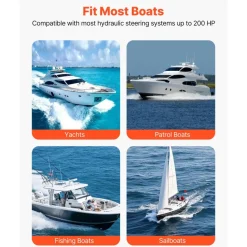 VEVOR Hydraulic Steering Kit 300HP Hydraulic Outboard Steering System 26 ft, Marine Boat Steering System, 2.5 MPa Helm Pump, Two-Way Lock Cylinder, 26 Feet High-Strength Hoses, for Single-Engine Use