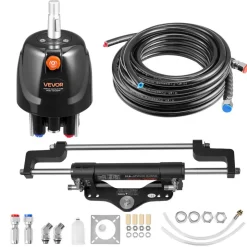 VEVOR Hydraulic Steering Kit, 200 HP, Marine Boat Hydraulic Steering System, with 6.9 MPa/1000 psi Helm Pump, Two-Way Lock Cylinder, and 26ft High-Strength Hoses, for Single Station, Single-Engine Use