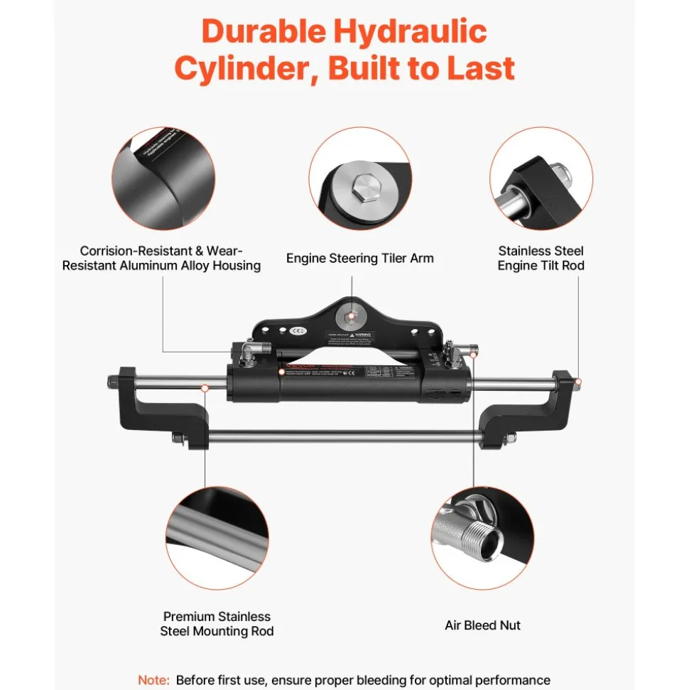 VEVOR Hydraulic Steering Kit, 200 HP, Marine Boat Hydraulic Steering System, with 6.9 MPa/1000 psi Helm Pump, Two-Way Lock Cylinder, and 26ft High-Strength Hoses, for Single Station, Single-Engine Use