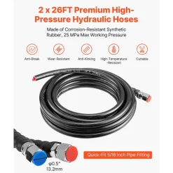 VEVOR Hydraulic Steering Kit, 200 HP, Marine Boat Hydraulic Steering System, with 6.9 MPa/1000 psi Helm Pump, Two-Way Lock Cylinder, and 26ft High-Strength Hoses, for Single Station, Single-Engine Use