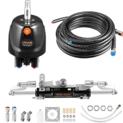 VEVOR Hydraulic Steering Kit, 300 HP, Marine Boat Hydraulic Steering System, with 6.9 MPa/1000 psi Helm Pump, Two-Way Lock Cylinder, and 26ft High-Strength Hoses, for Single Station, Single-Engine Use