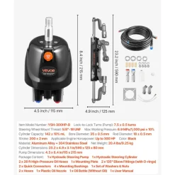 VEVOR Hydraulic Steering Kit, 300 HP, Marine Boat Hydraulic Steering System, with 6.9 MPa/1000 psi Helm Pump, Two-Way Lock Cylinder, and 26ft High-Strength Hoses, for Single Station, Single-Engine Use