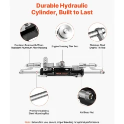 VEVOR Hydraulic Steering Kit, 300 HP, Marine Boat Hydraulic Steering System, with 6.9 MPa/1000 psi Helm Pump, Two-Way Lock Cylinder, and 26ft High-Strength Hoses, for Single Station, Single-Engine Use