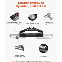 VEVOR Hydraulic Steering Kit, 150 HP, Marine Boat Hydraulic Steering System, with 6.9 MPa/1000 psi Helm Pump, Two-Way Lock Cylinder, and 20ft High-Strength Hoses, for Single Station, Single-Engine Use