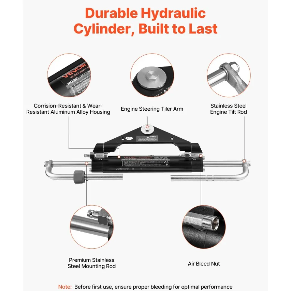VEVOR Hydraulic Steering Kit, 150 HP, Marine Boat Hydraulic Steering System, with 6.9 MPa/1000 psi Helm Pump, Two-Way Lock Cylinder, and 20ft High-Strength Hoses, for Single Station, Single-Engine Use