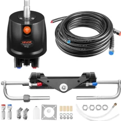 VEVOR Hydraulic Steering Kit, 150 HP, Marine Boat Hydraulic Steering System, with 6.9 MPa/1000 psi Helm Pump, Two-Way Lock Cylinder, and 20ft High-Strength Hoses, for Single Station, Single-Engine Use