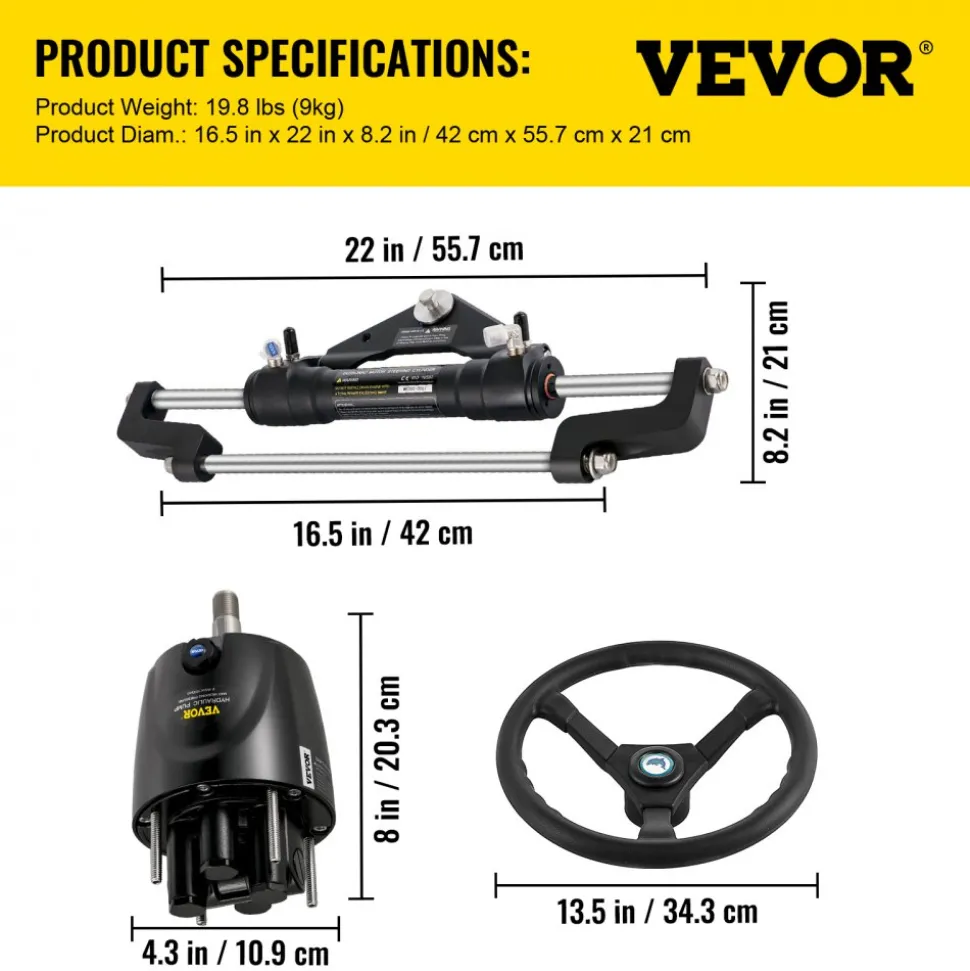 VEVOR Hydraulic Steering Kit 300HP, Hydraulic Boat Steering Kit Helm Pump, Hydraulic Boat Steering Kit Without Hydraulic Steering Hose for Boat Steering System